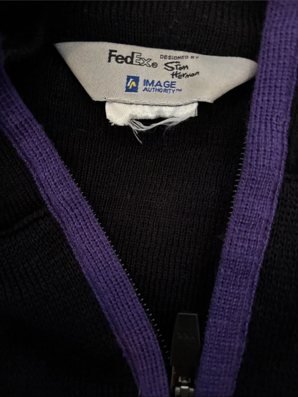 FedEx Men’s Black Full-Zip Sweater with Purple Trim